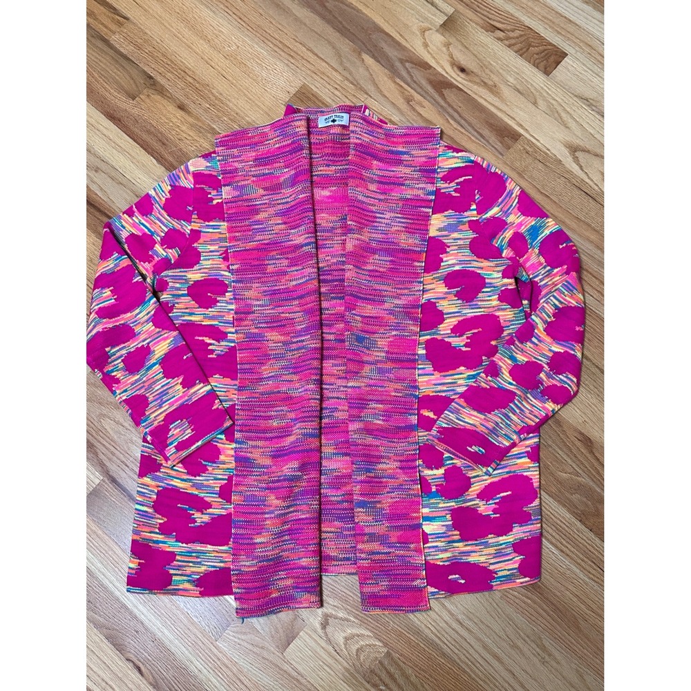 Crazy Train Womens Pink Leopard Print Open Front Cardigan Boho Western Knit  XL